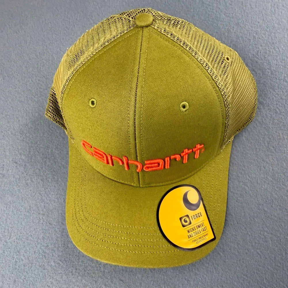 Carhartt Trucker Hat Force Flex Mens Olive Green Canvas Mesh Back Logo AH1195-M